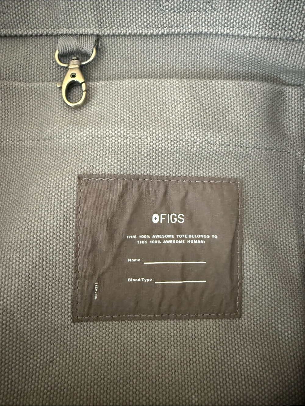 FIGS Gray Canvas Tote with Brass Hardware - Picture 2 of 3